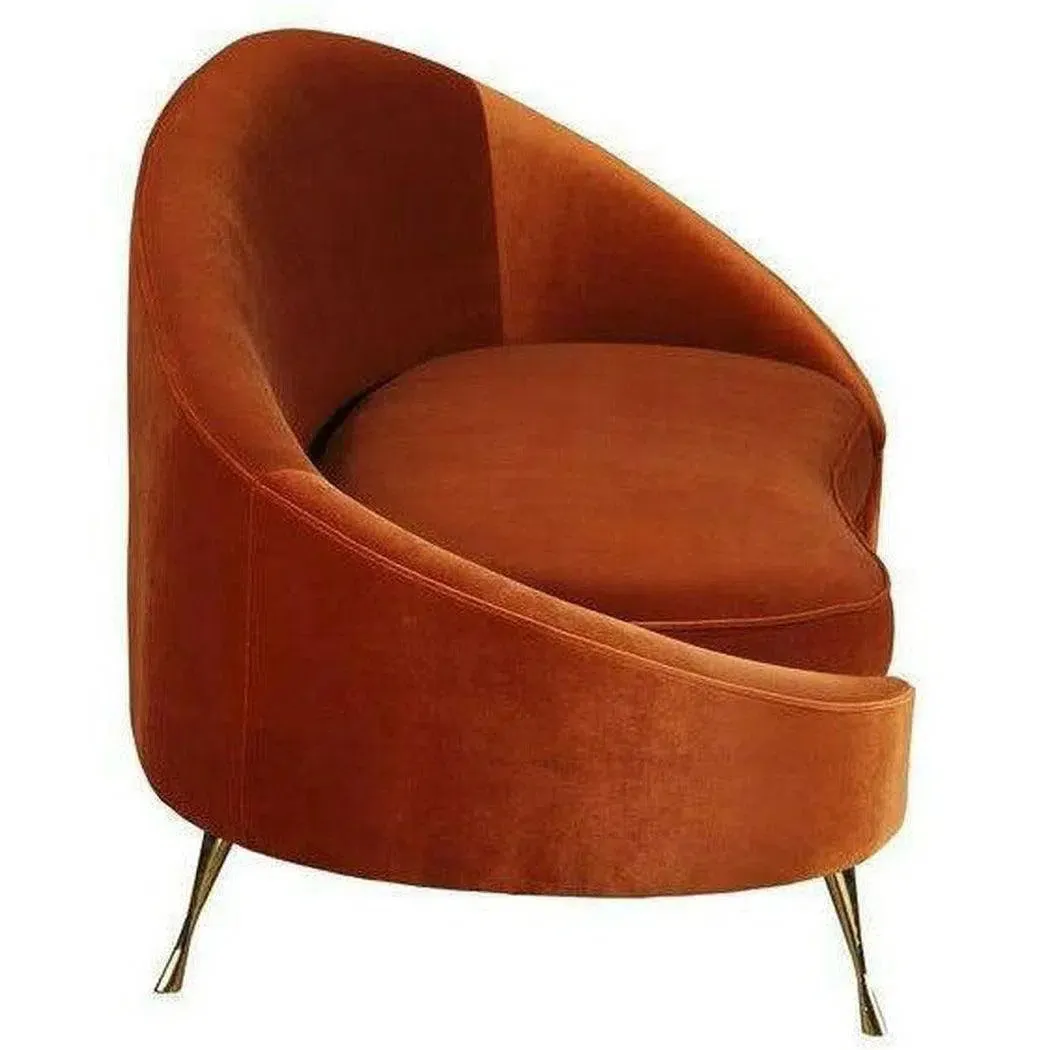 66" Orange Velvet Chaise Lounge Retro Style Curved Back