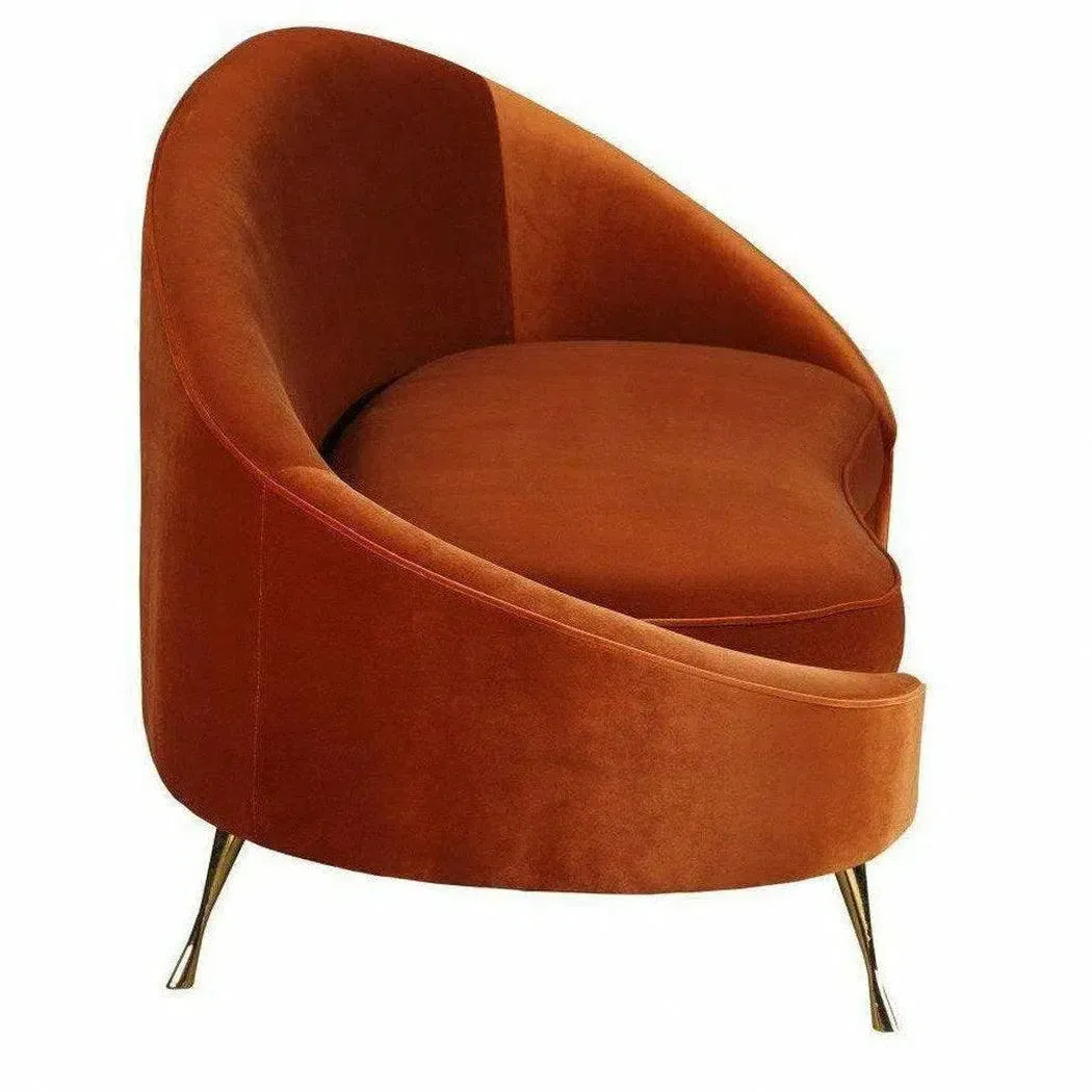 66" Orange Velvet Chaise Lounge Retro Style Curved Back