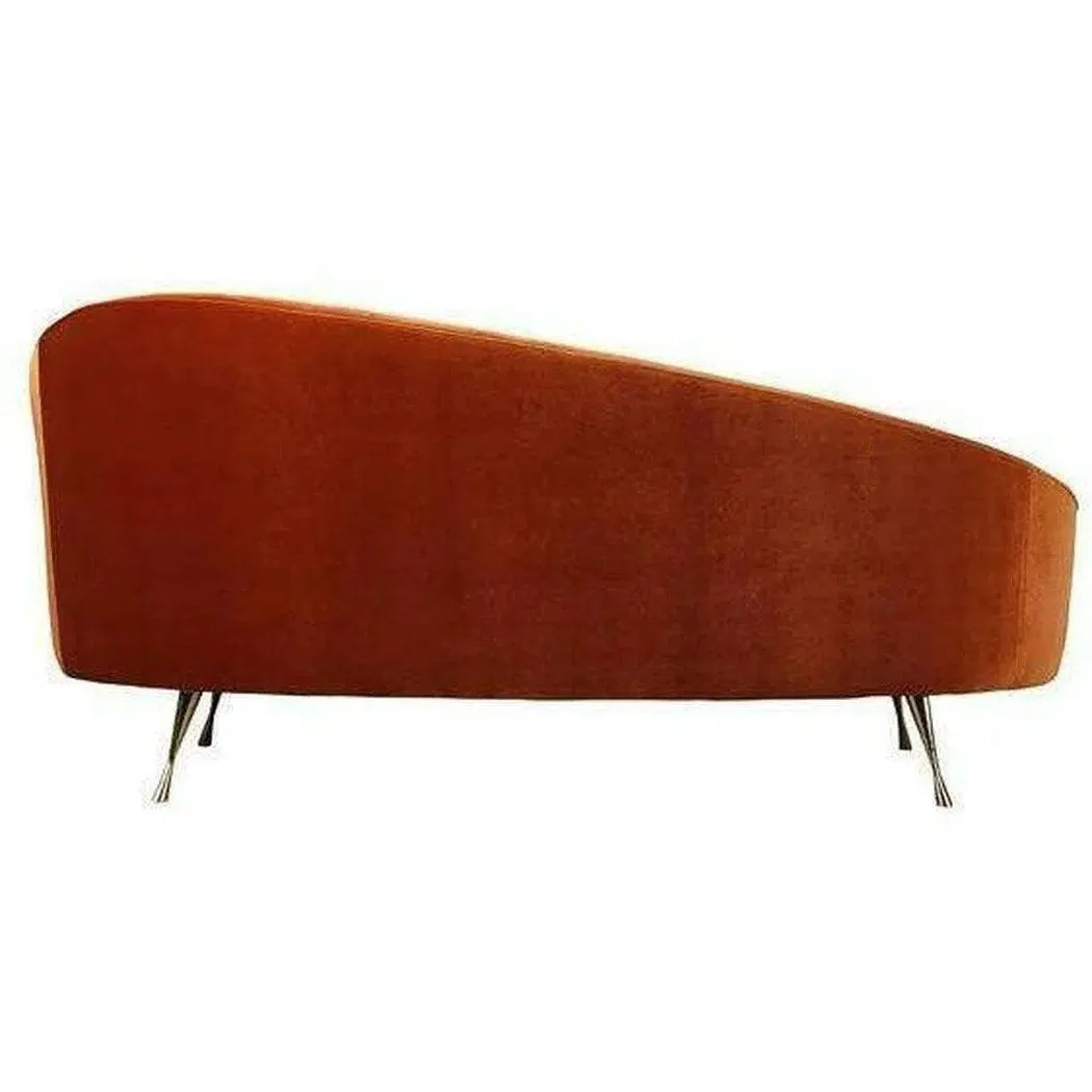 66" Orange Velvet Chaise Lounge Retro Style Curved Back