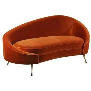 66" Orange Velvet Chaise Lounge Retro Style Curved Back