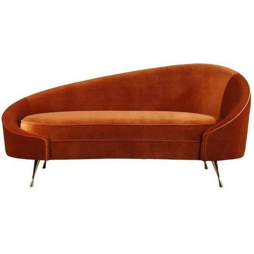 66" Orange Velvet Chaise Lounge Retro Style Curved Back