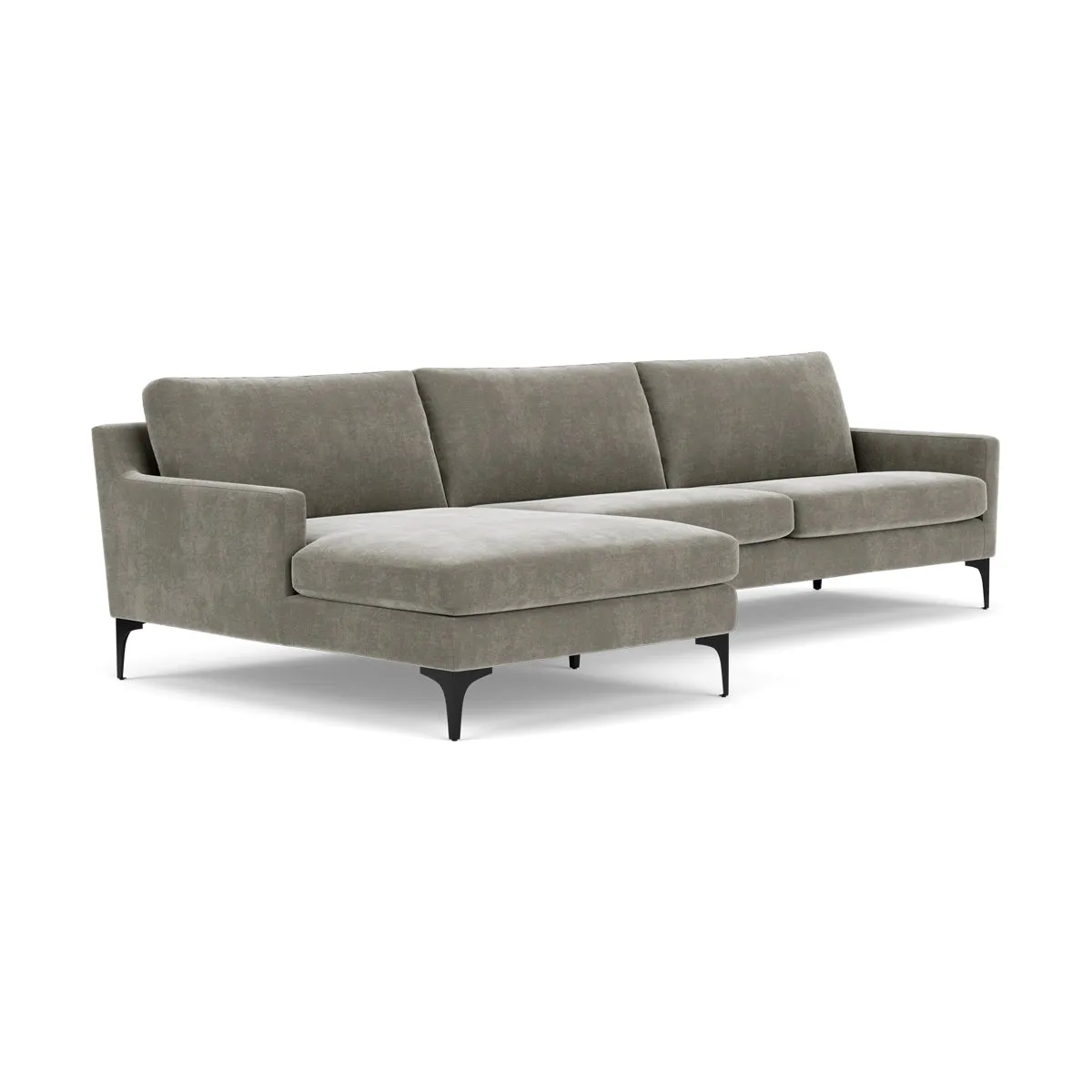 Astha Fabric Left Chaise Sofa (Black Metal, Grey Green)
