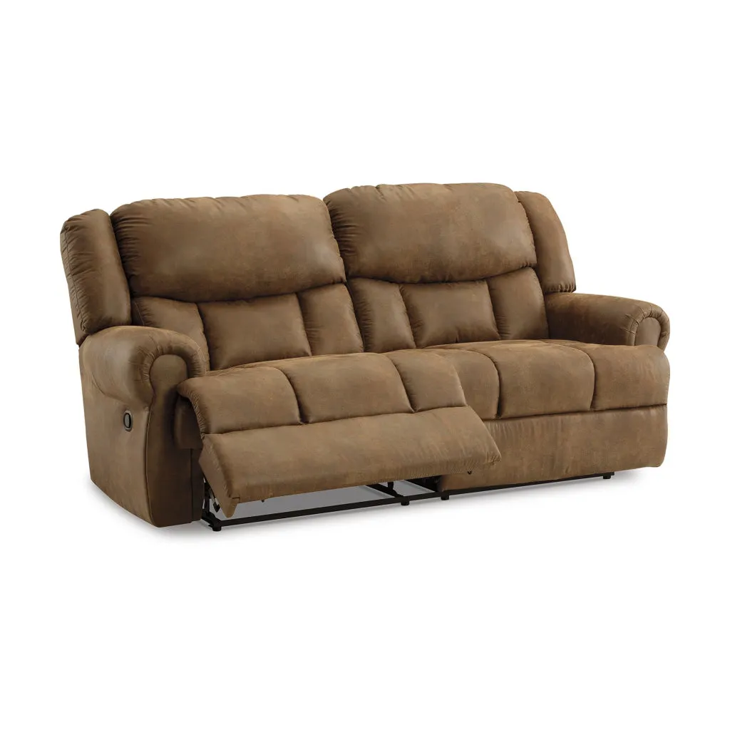 Avi 92 Inch Sofa, Dual Seat Manual Recliner, Brown Faux Leather Upholstery By Casagear Home