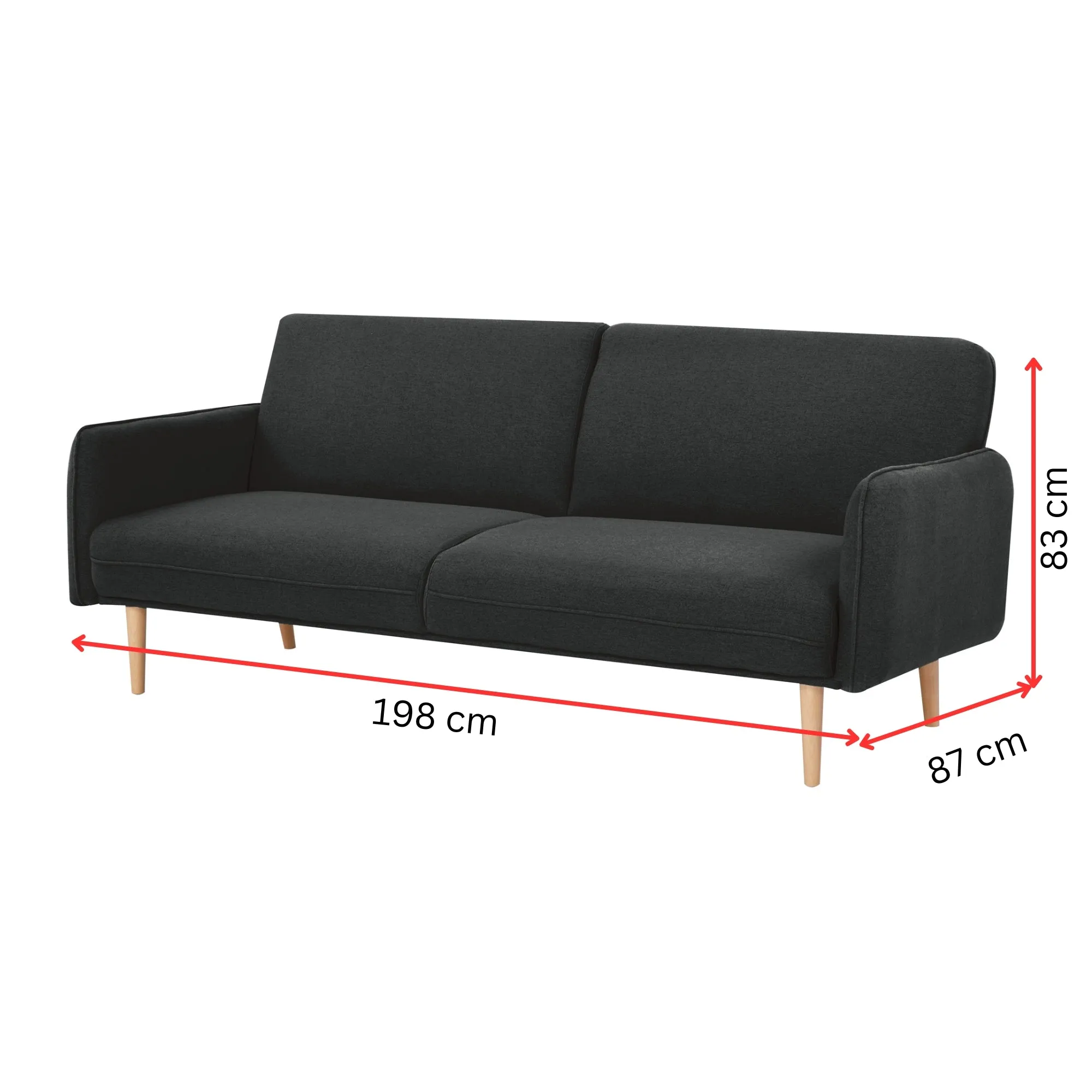 Charcoal 3 Seater Sofa Bed, 100% Polyester Upholstery