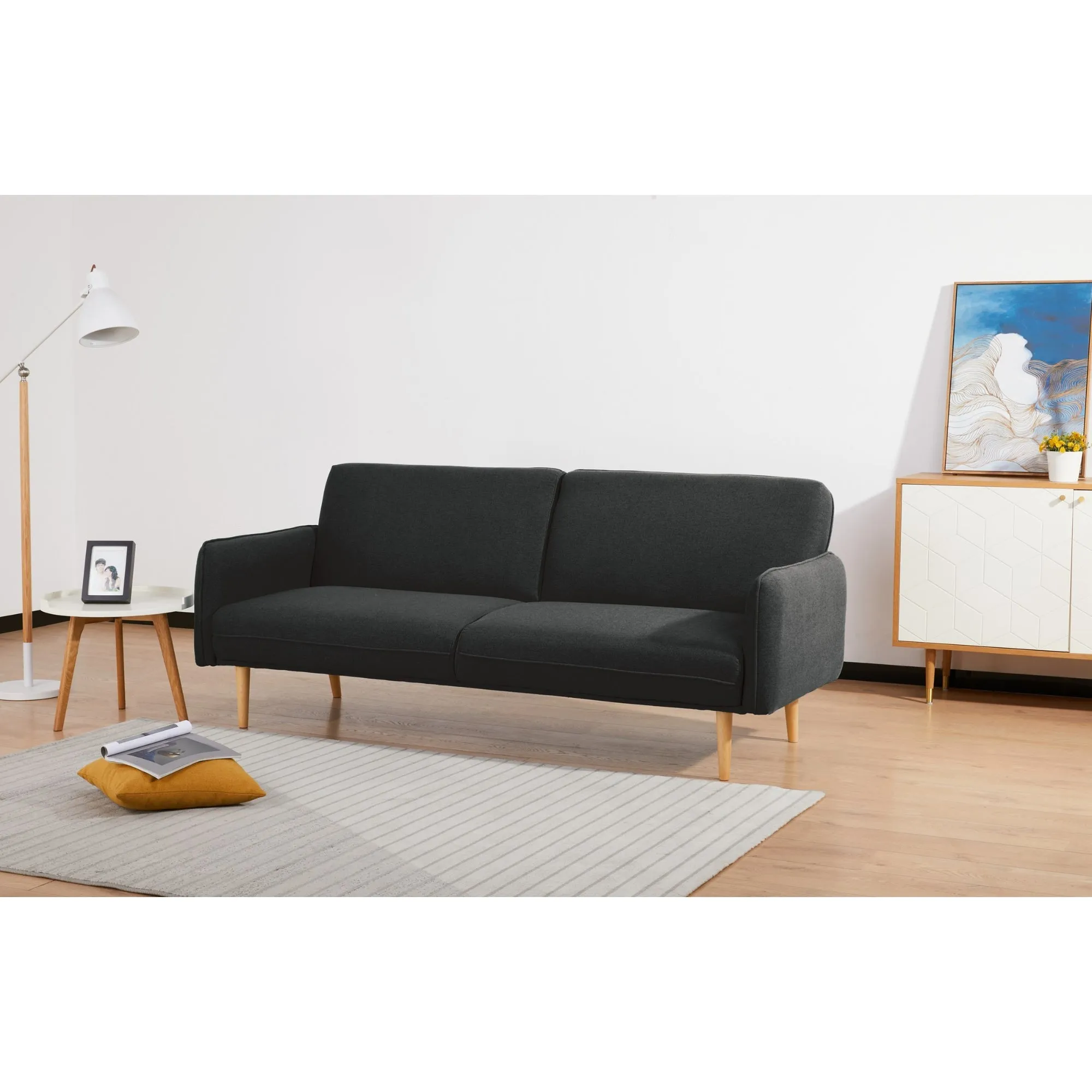 Charcoal 3 Seater Sofa Bed, 100% Polyester Upholstery