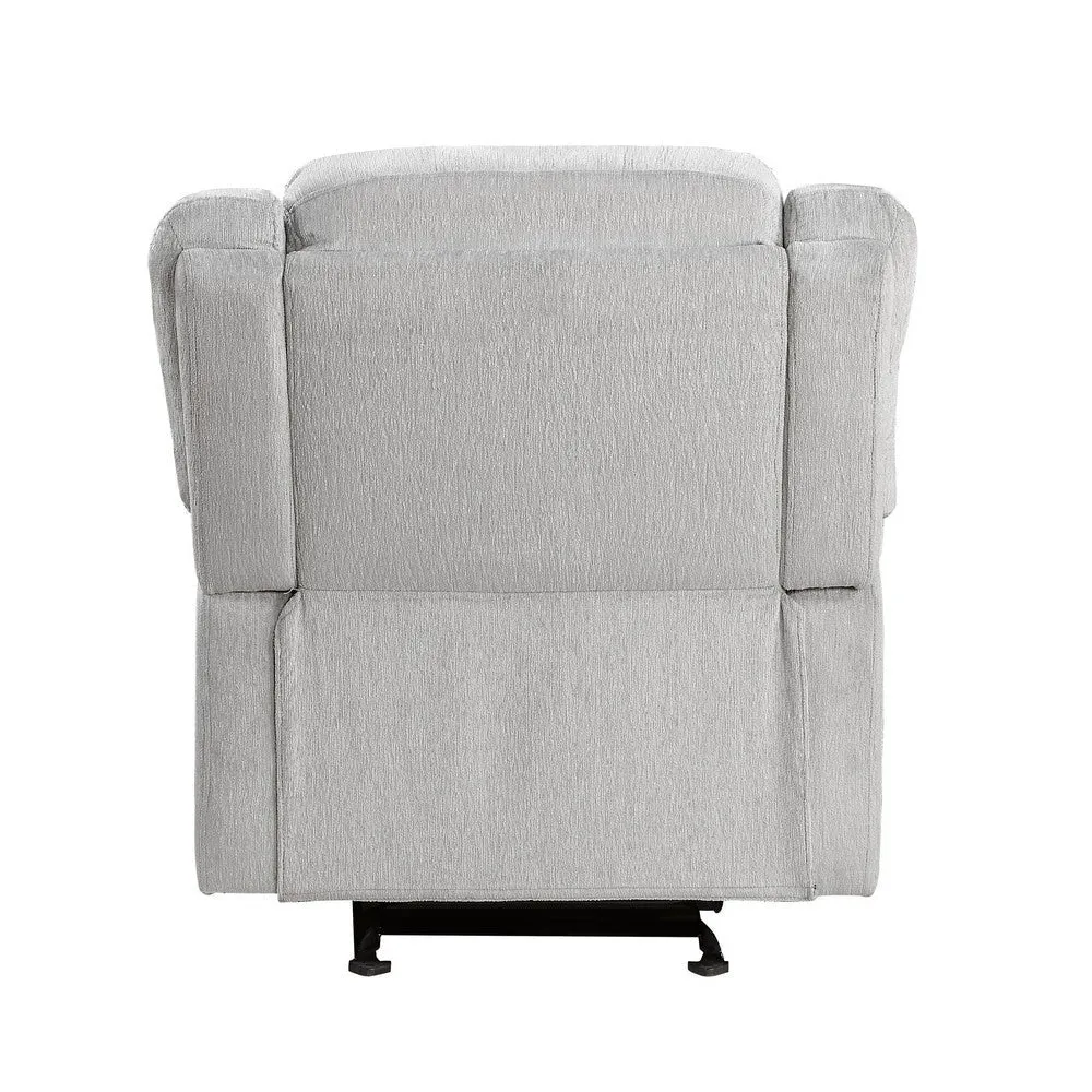 Chris 38 Inch Manual Glider Recliner Chair, Solid Wood, Light Gray Chenille By Casagear Home