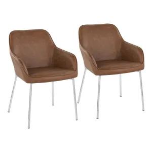 Daniella Contemporary Dining Chair in Chrome Steel and Camel Faux Leather by LumiSource - Set of 2