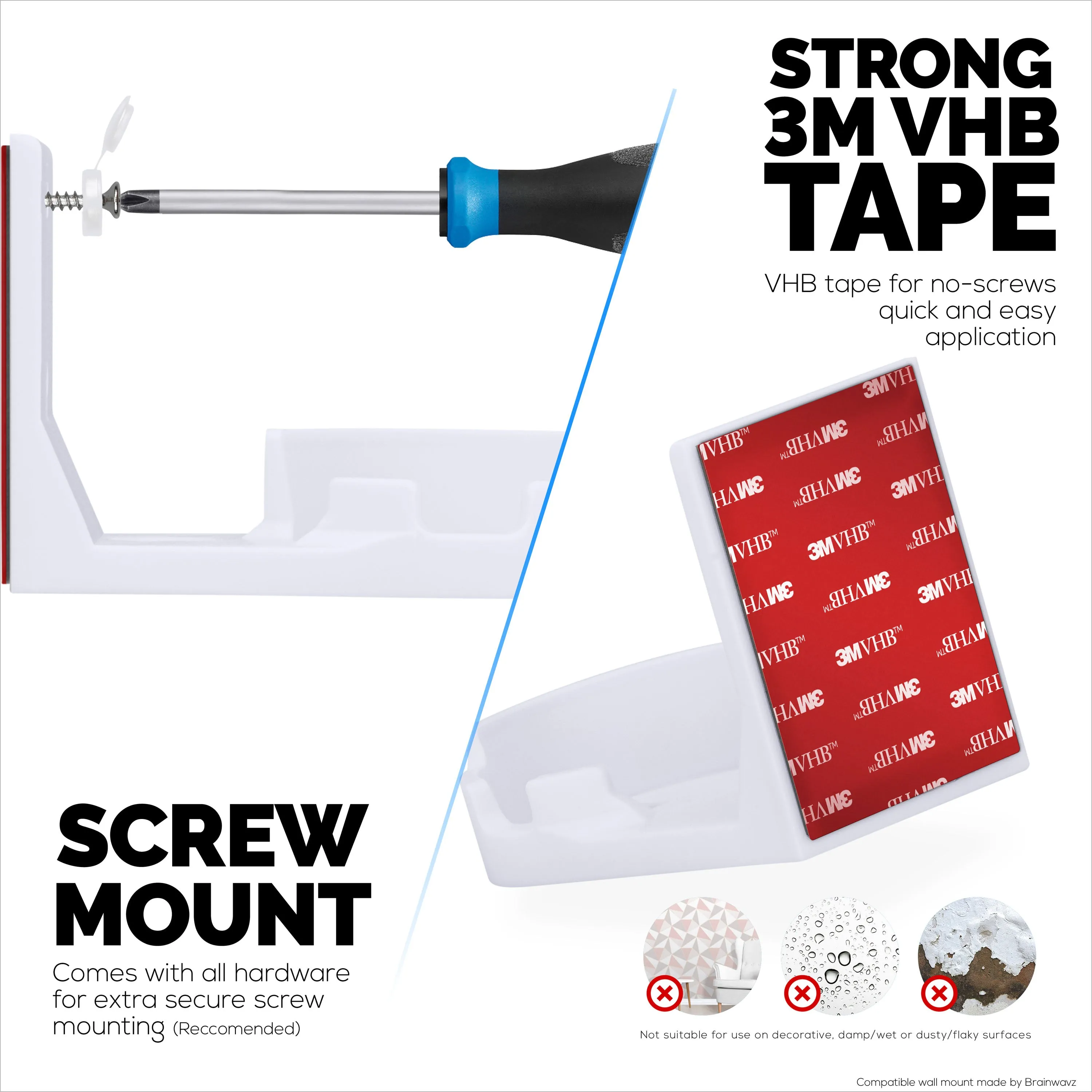 Drill Free Wall Mount For VTech ‎VM901 Camera, Easy To Install Holder with Strong Adhesive, No Mess, Reduces Blind Spots & Clutter