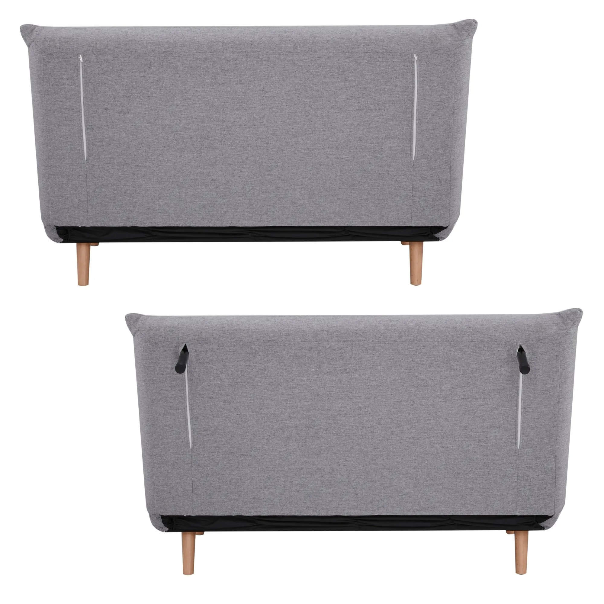 Elegant Grey 2-Seater Sofa Bed, Wooden Legs, Polyester Fabric