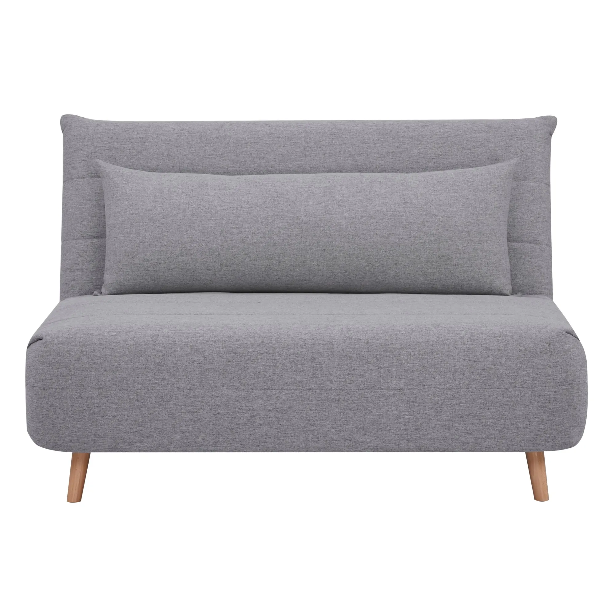 Elegant Grey 2-Seater Sofa Bed, Wooden Legs, Polyester Fabric