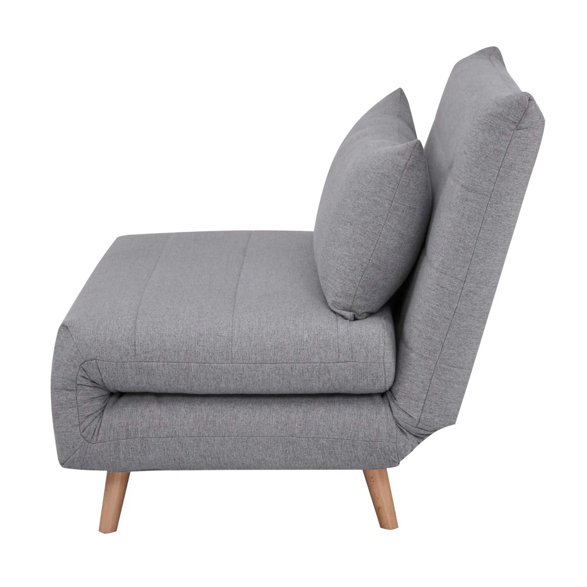 Elegant Grey 2-Seater Sofa Bed, Wooden Legs, Polyester Fabric
