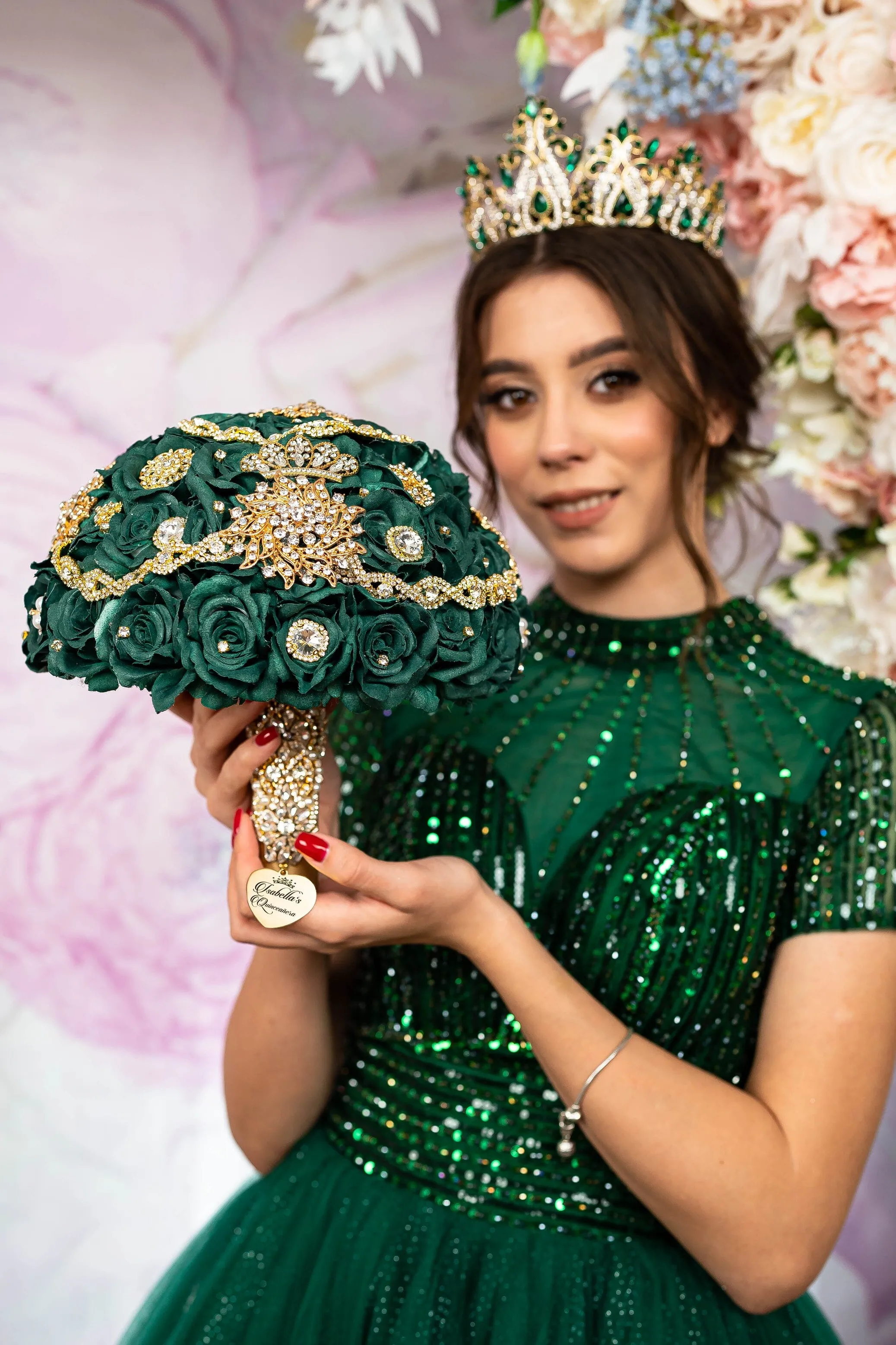 Green quinceanera dress hanger