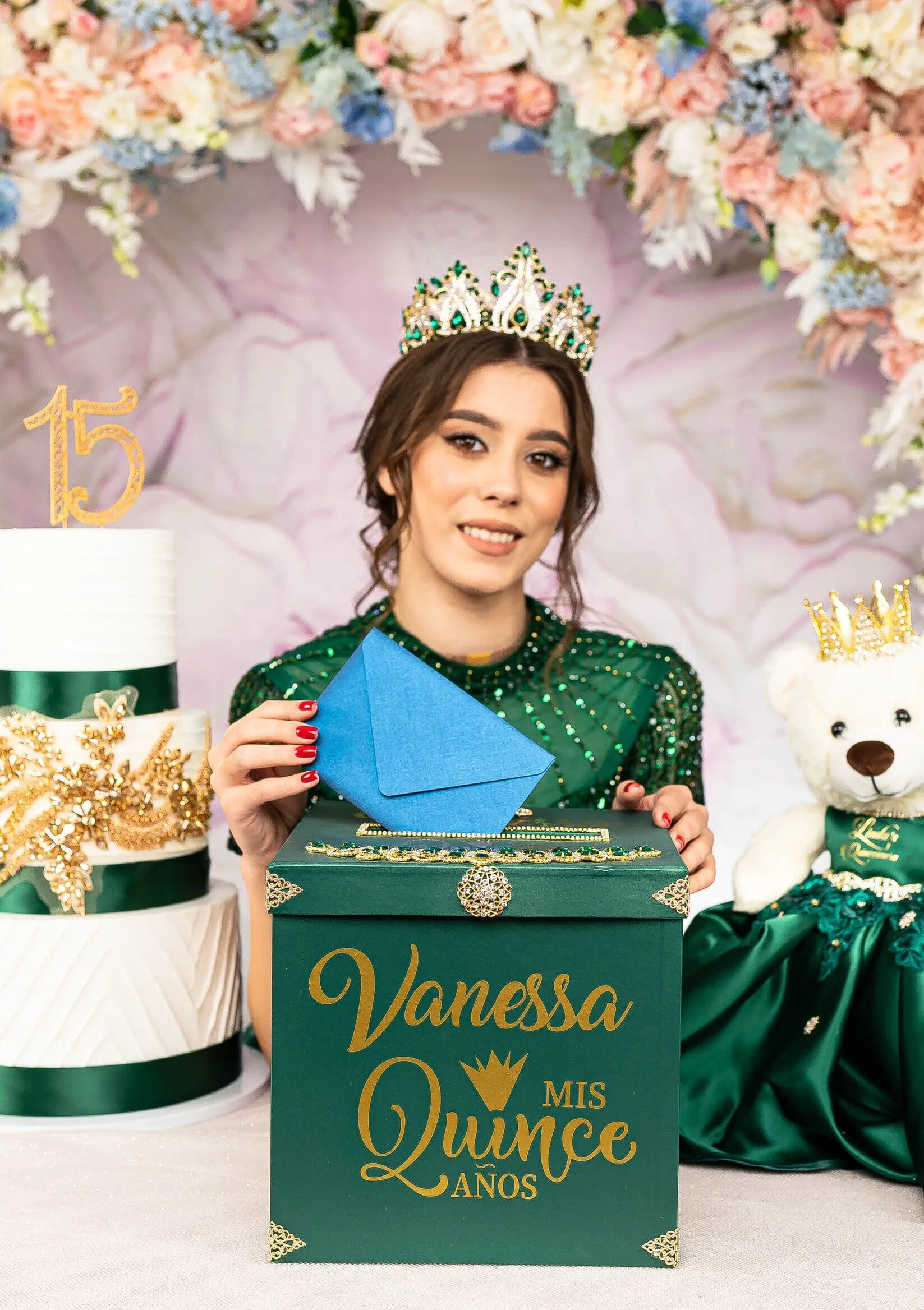 Green quinceanera dress hanger
