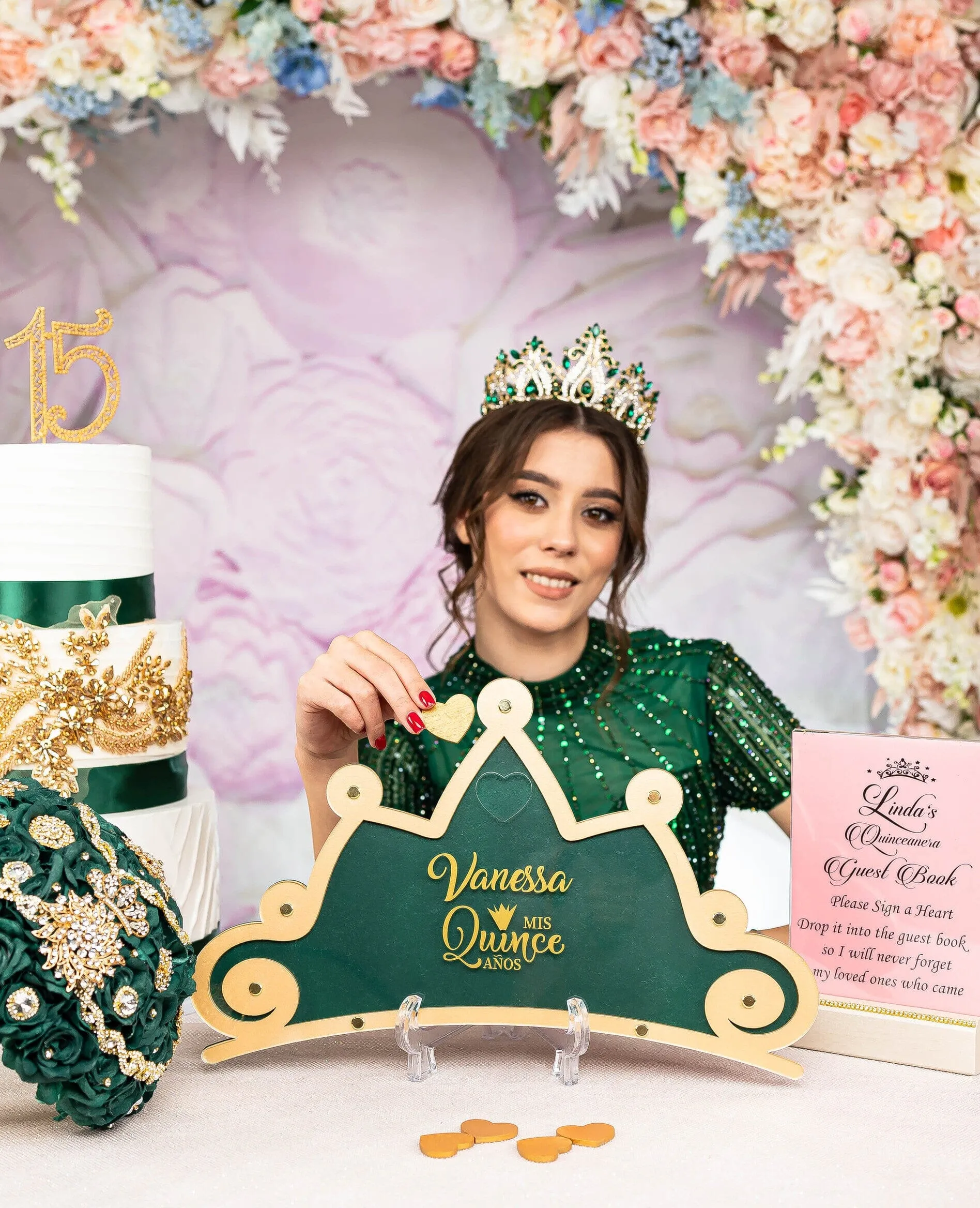 Green quinceanera dress hanger