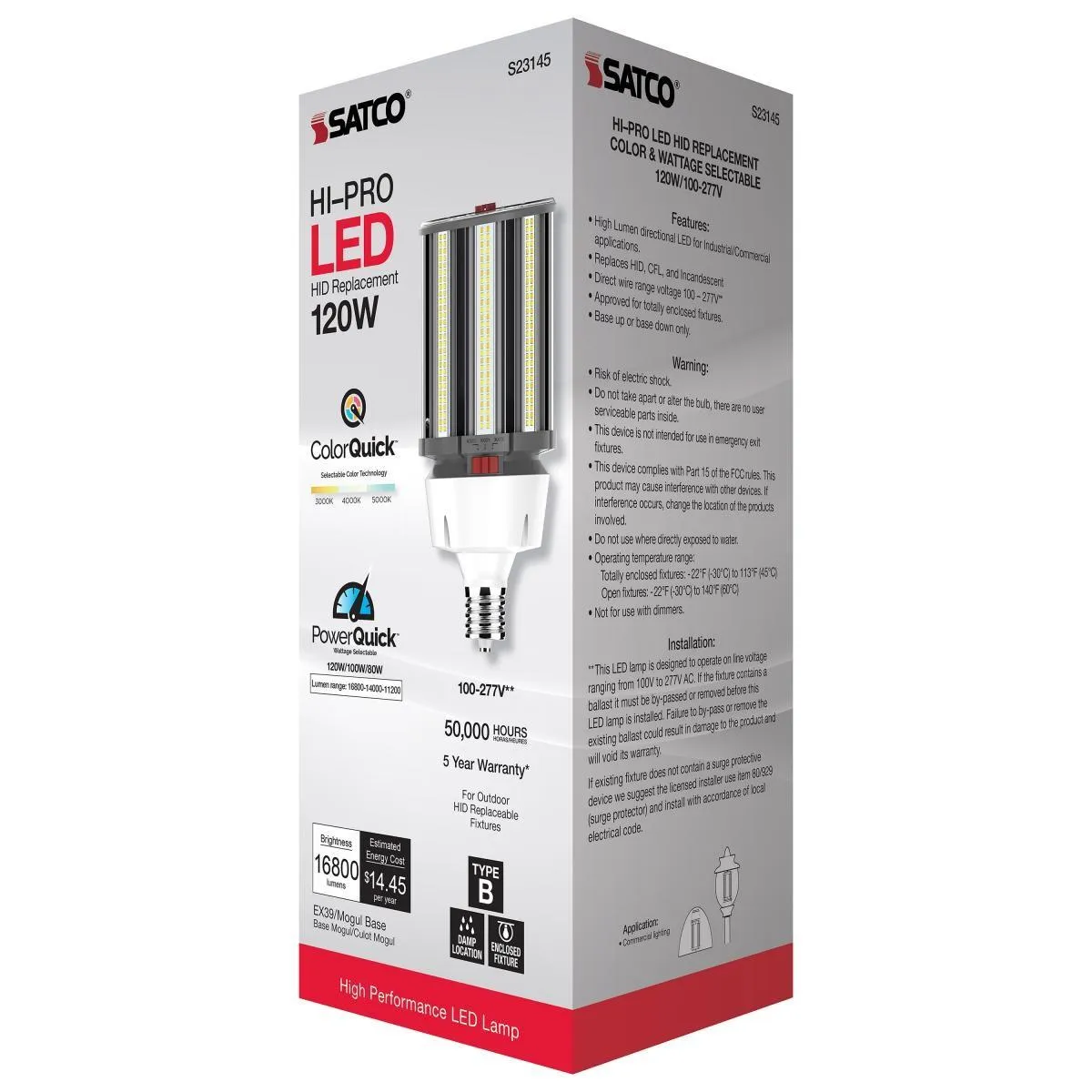 Hi-Pro Retrofit LED Corn Bulb, 80W|100W|120W, 16800lm, 30K|40K|50K, EX39 Mogul, 120-277V