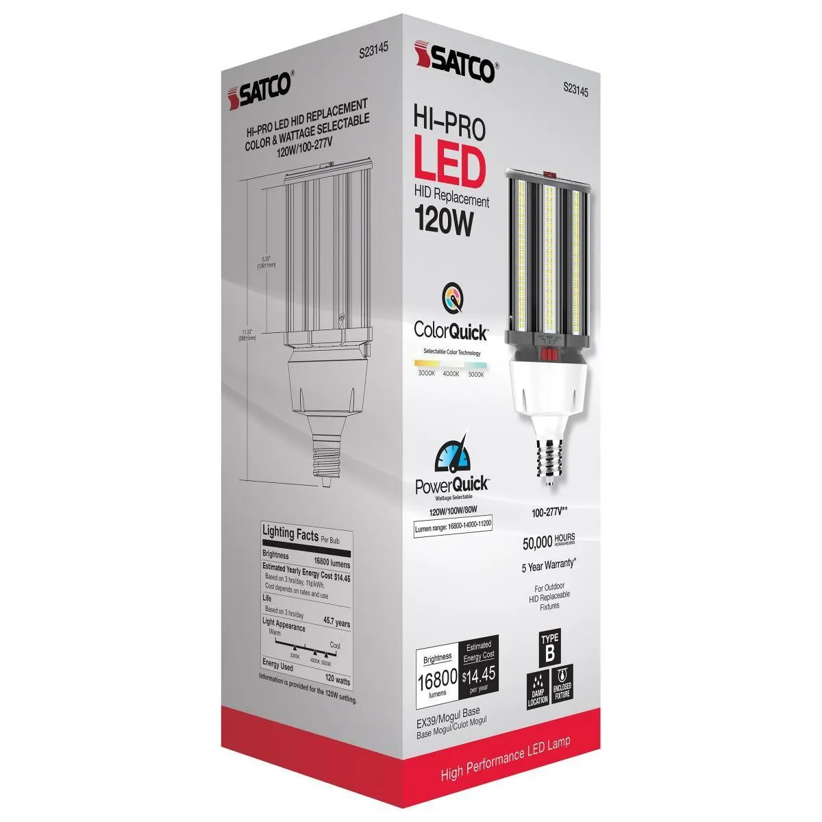 Hi-Pro Retrofit LED Corn Bulb, 80W|100W|120W, 16800lm, 30K|40K|50K, EX39 Mogul, 120-277V