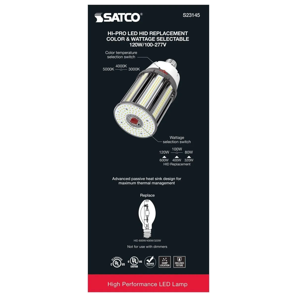 Hi-Pro Retrofit LED Corn Bulb, 80W|100W|120W, 16800lm, 30K|40K|50K, EX39 Mogul, 120-277V