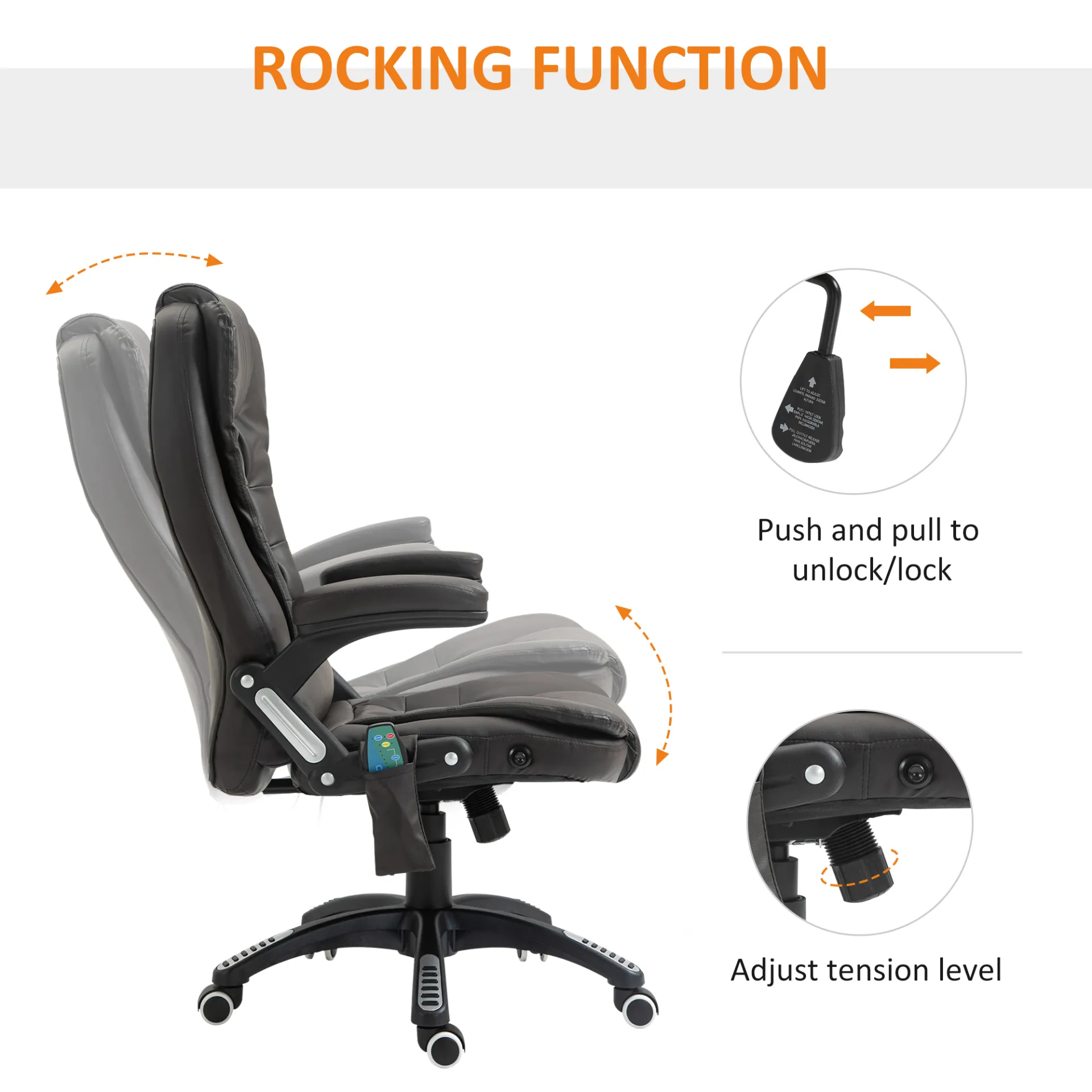 HOMCOM Executive Office Chair with Massage and Heat, High Back PU Leather, Reclining Function, Brown