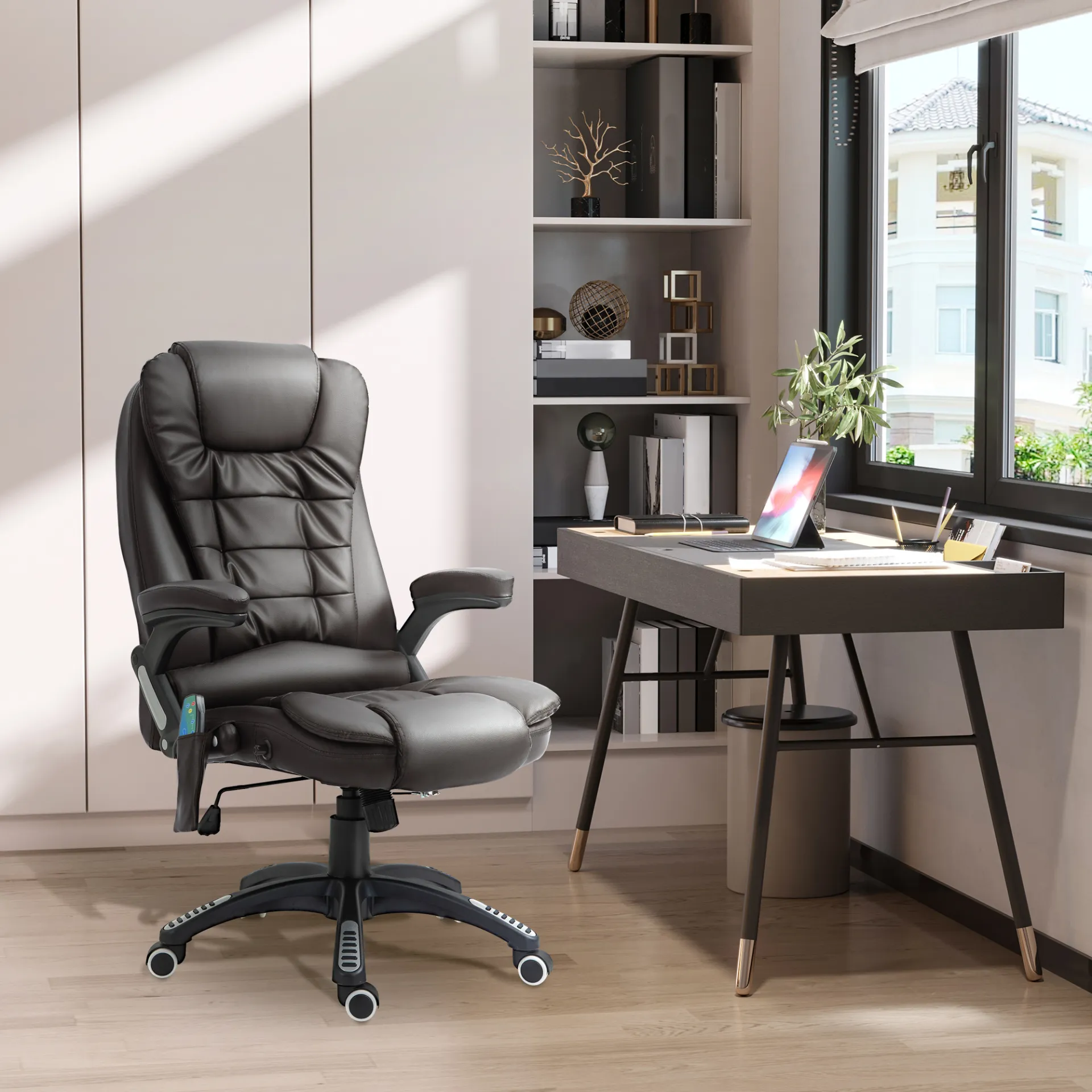 HOMCOM Executive Office Chair with Massage and Heat, High Back PU Leather, Reclining Function, Brown