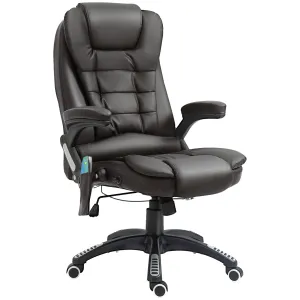 HOMCOM Executive Office Chair with Massage and Heat, High Back PU Leather, Reclining Function, Brown