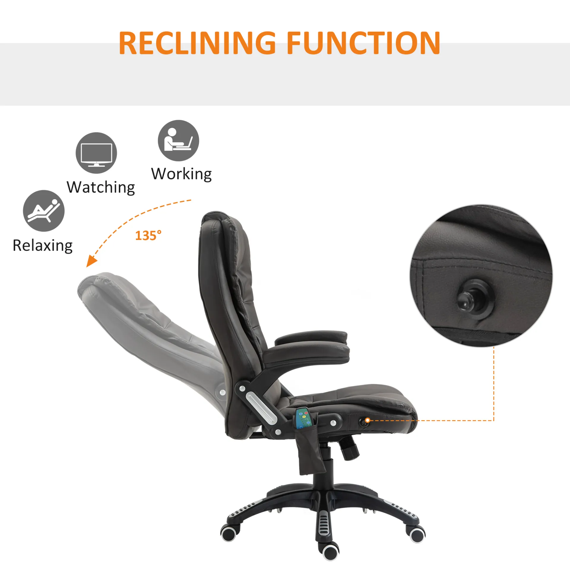 HOMCOM Executive Office Chair with Massage and Heat, High Back PU Leather, Reclining Function, Brown