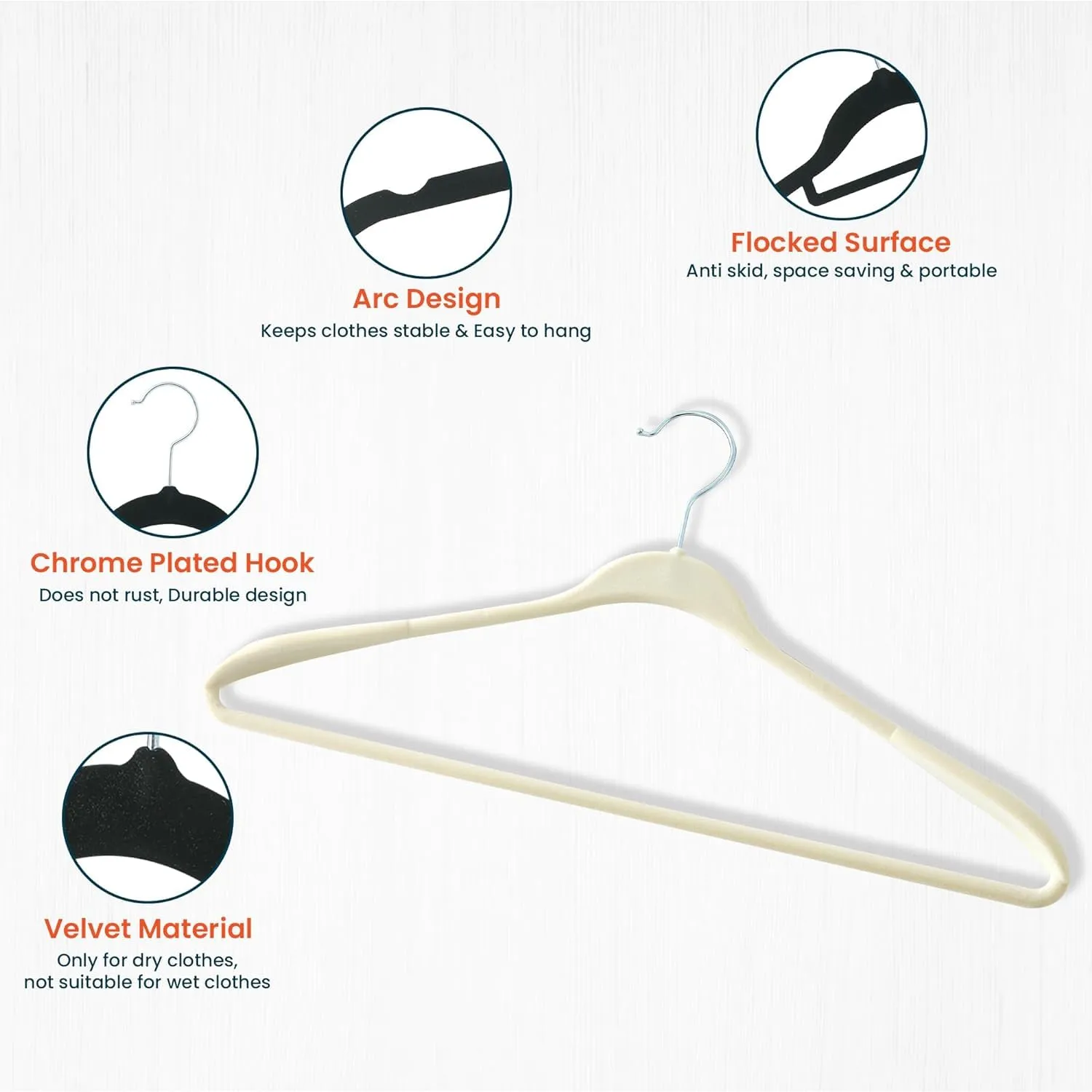 Kuber IndustriesVelvet Cloth Hanger Set of 15 with Chromed Plated Steel Hook (White)