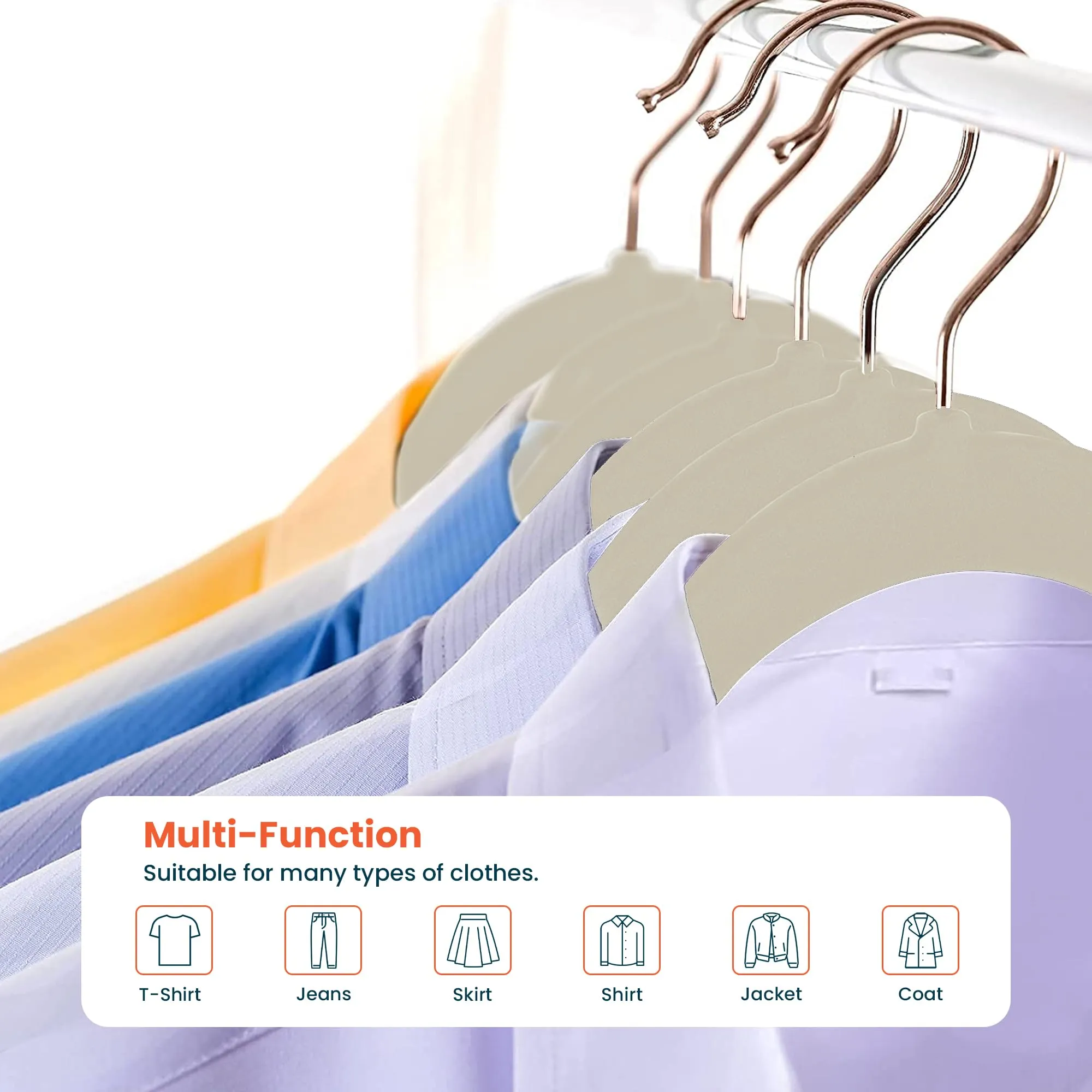 Kuber IndustriesVelvet Cloth Hanger Set of 5 with Chromed Plated Steel Hook (Ivory)