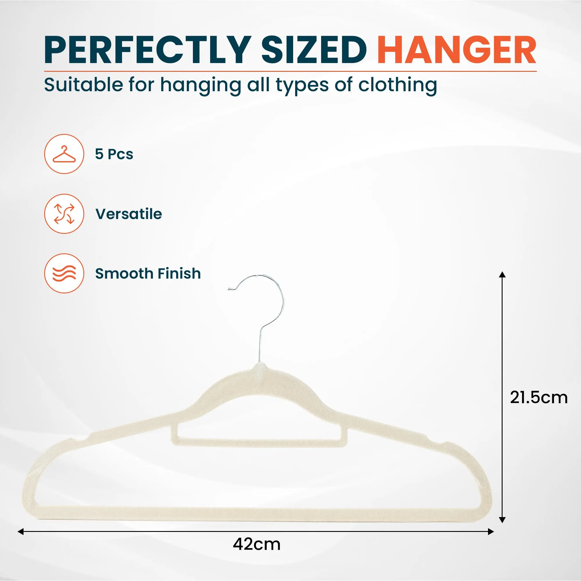 Kuber IndustriesVelvet Cloth Hanger Set of 5 with Chromed Plated Steel Hook (Ivory)