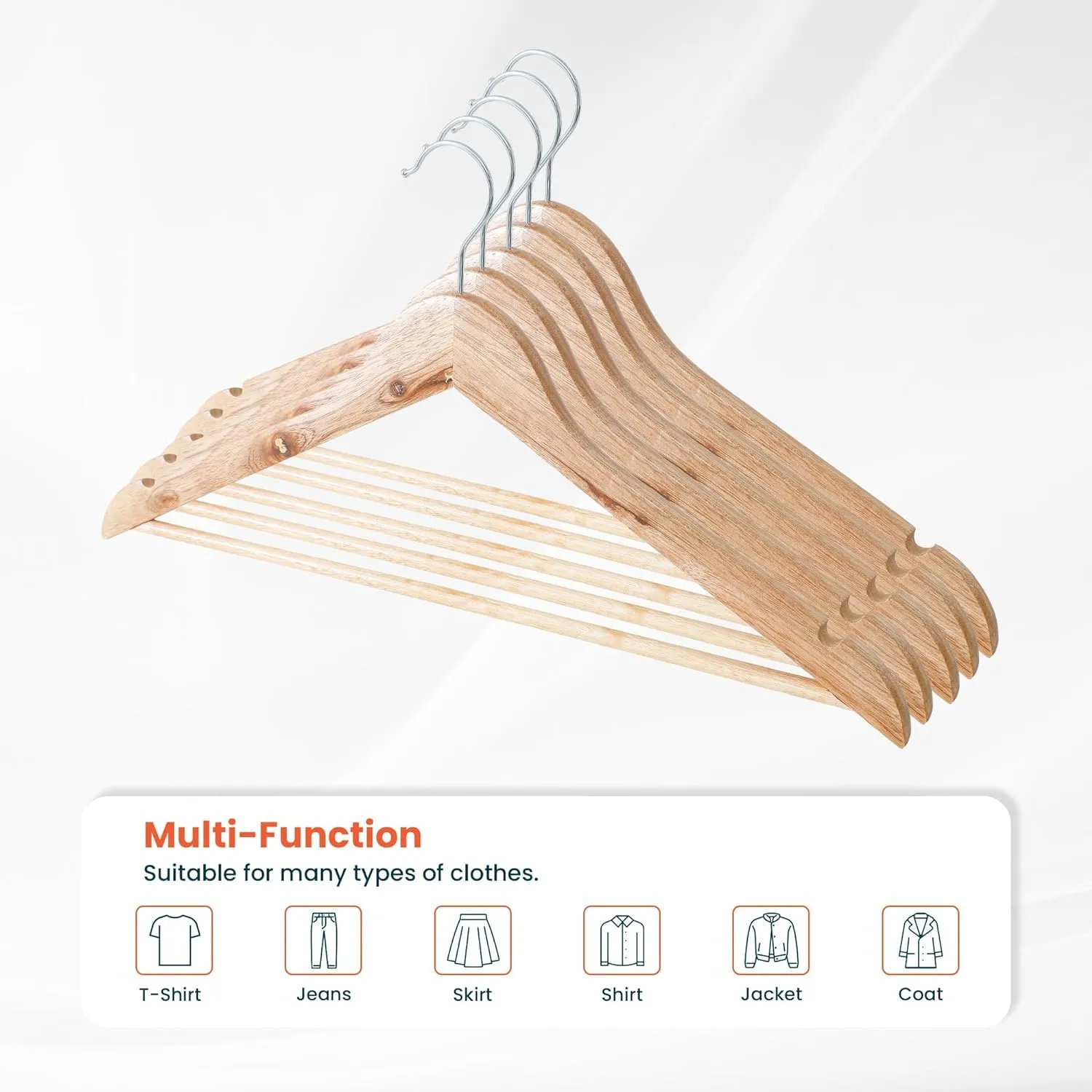 Kuber IndustriesWooden Cloth Hanger Set of 10 with Chromed Plated Steel Hook|Natural|