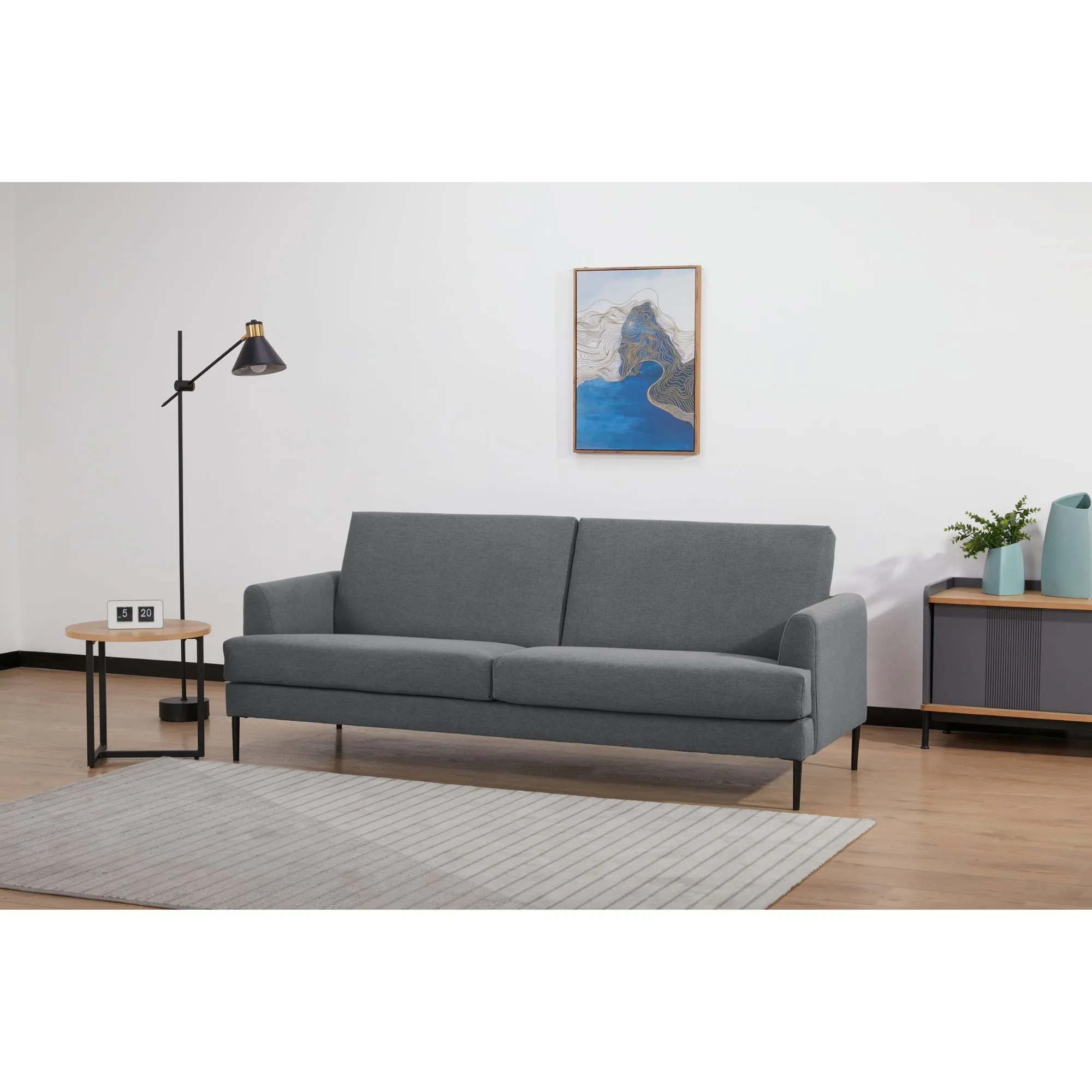 Mid Grey 3-Seater Fabric Sofa, Plush, Metal Legs
