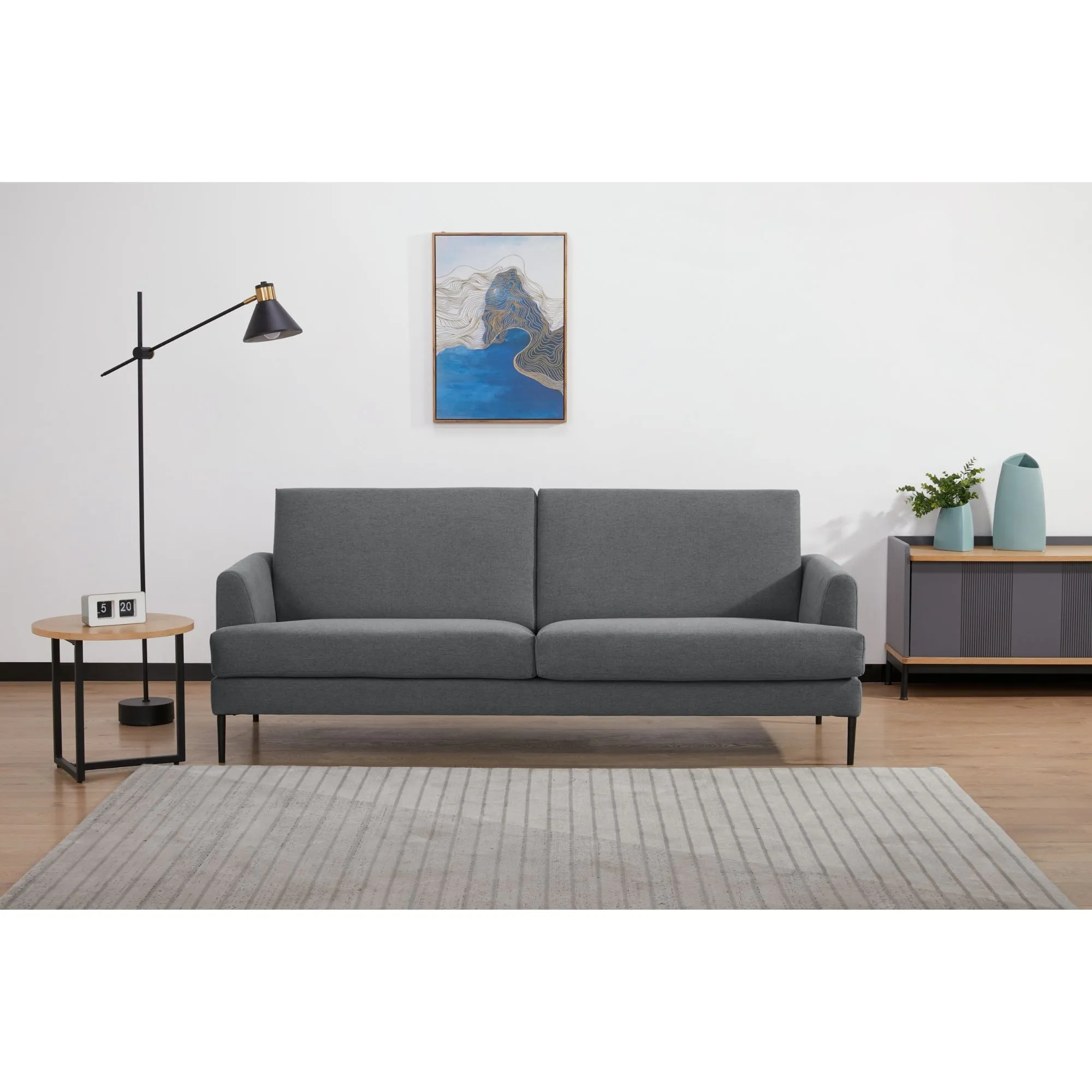Mid Grey 3-Seater Fabric Sofa, Plush, Metal Legs