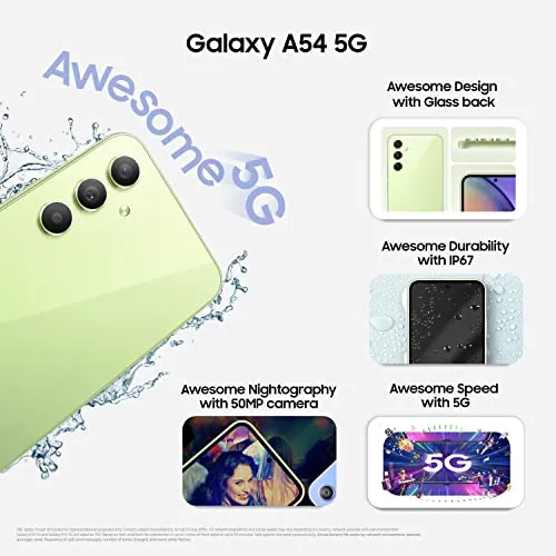 Samsung Galaxy A54 5G (Awesome Lime, 8GB, 256GB Storage) | 50 MP No Shake Cam (OIS) | IP67 | Gorilla Glass 5 | Voice Focus | Without Charger