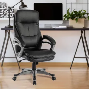 SAVYA HOME Leatherette Executive Office Chair|Study Chair for Office, Home|High Back Ergonomic Chair for Office, Spacious Cushion Seat & Heavy Duty Chromed Base, Black