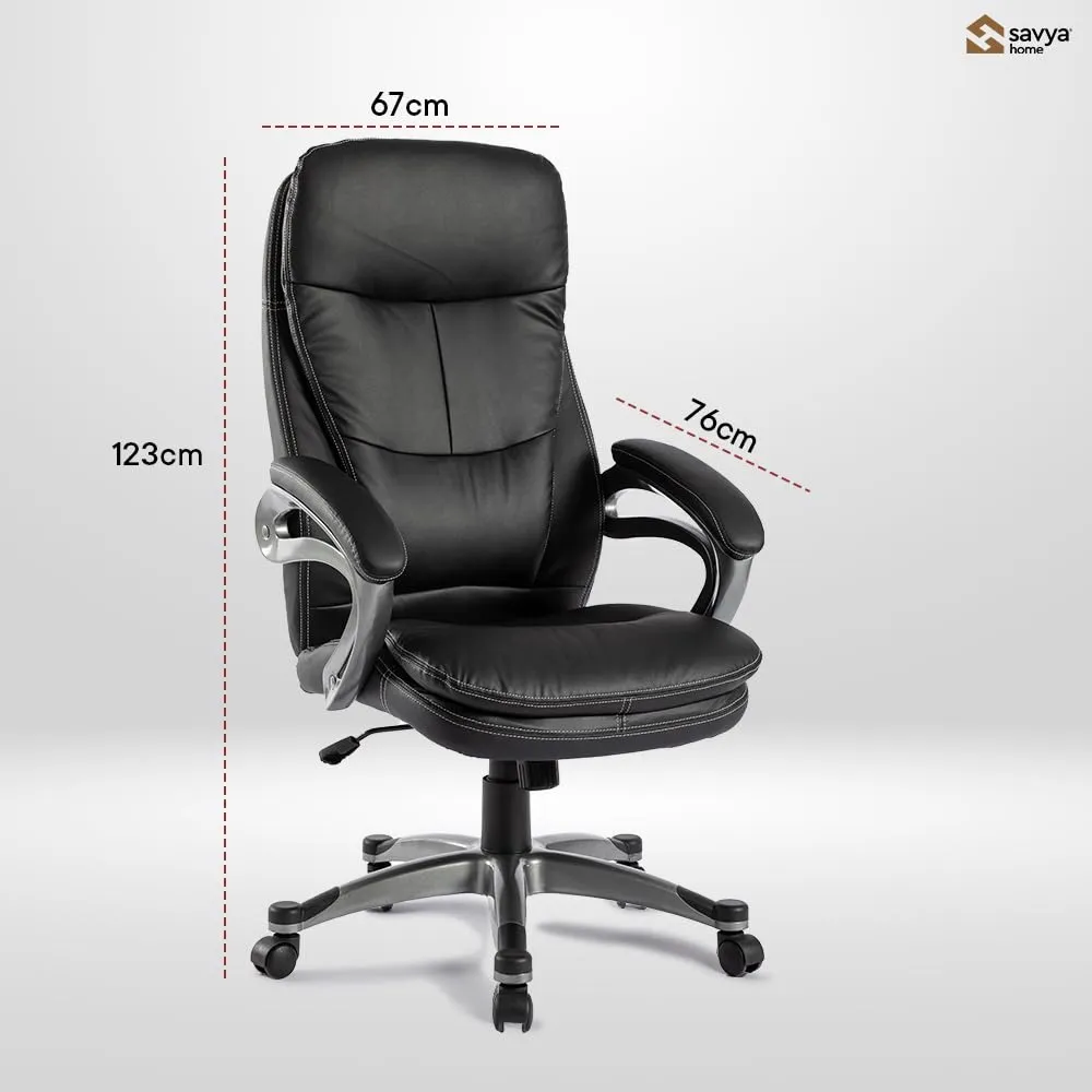 SAVYA HOME Leatherette Executive Office Chair|Study Chair for Office, Home|High Back Ergonomic Chair for Office, Spacious Cushion Seat & Heavy Duty Chromed Base, Black