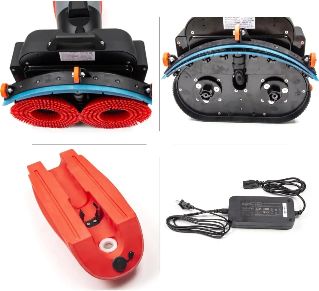 SM430 17" Walk-behind Floor Scrubber Machine, 360 Degree Rotating Head, 10000 sqft/h, Cordless Rechargeable Lithium Battery