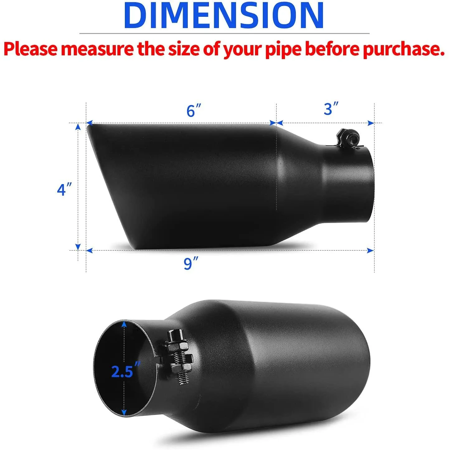 YITAMOTOR® 2.5" Inlet 4" Outlet 9" Overall Length Stainless Steel Black Exhaust Tips Bolt on Powder Coated Finish Tailpipe